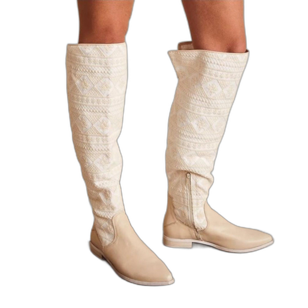 FREE PEOPLE Bren Textile Knee-High Embroidered Slouch Boots Size 36.5 NWB